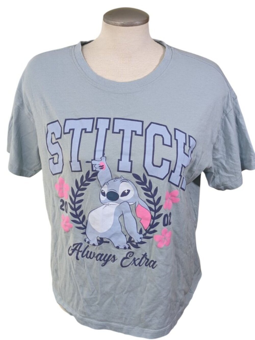 Disney Stitch Cropped Character T Shirt Size XL Cotton Blue Always Extra Funny